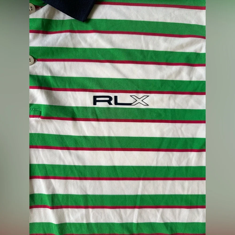 Ralph Lauren RLX Polos Mens XL Green White Striped Short Sleeve Performance Golf